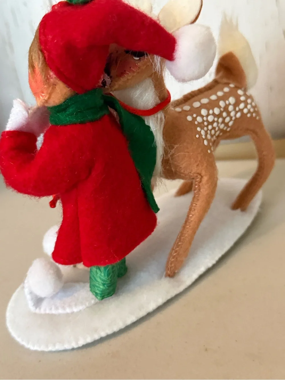 Holiday Elf and Fawn Figurine - Red & Green Holiday Decor